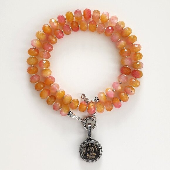 PINK ORANGE JADE W/ 925 SILVER BUDDHA--16" - Picture 1 of 3
